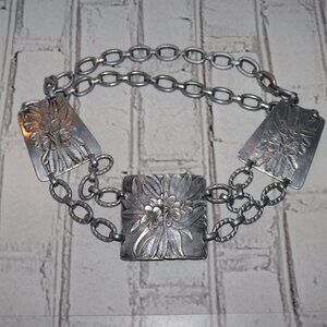 ⚙️ Vintage H. Pomerantz NY Platanelle Hammered Aluminum Belt – 28.5" Sculptural